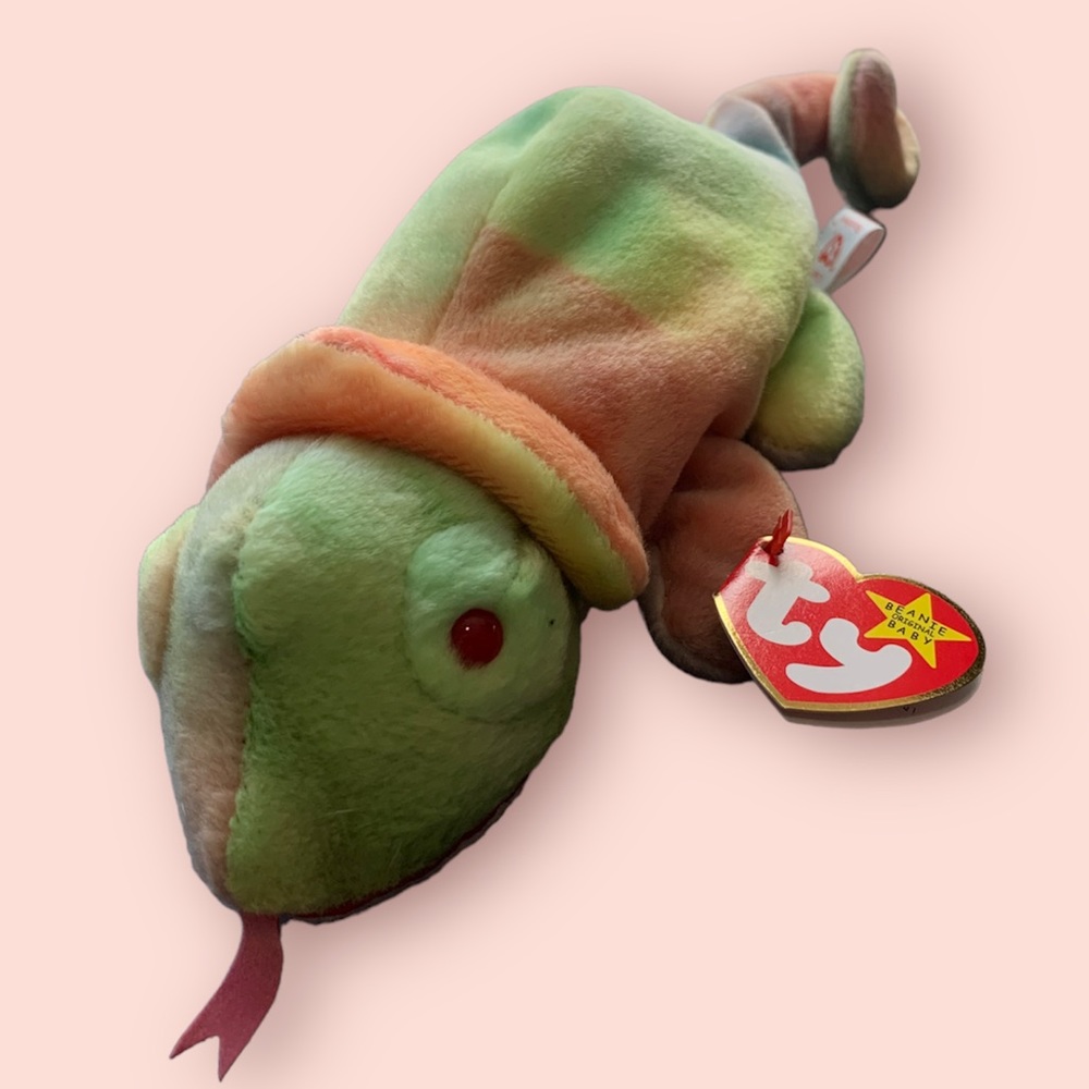 TY Beanie Baby - RAINBOW the Chameleon (tye-dyed) (9 inch) - MWMT 1997 Rare Mint